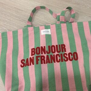 Sezane Pink and Green Striped Tote